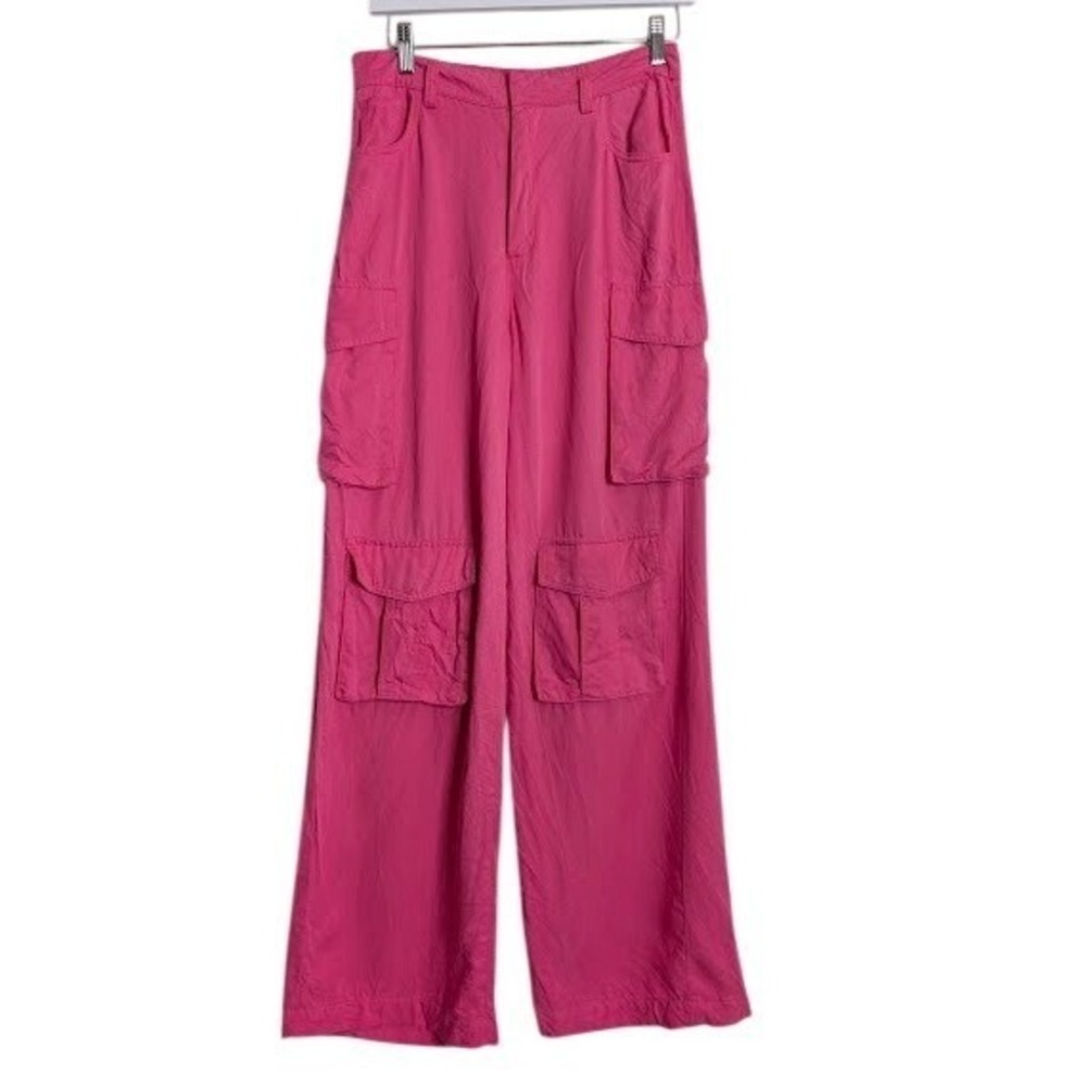 Blank NYC Pants Women 27‎ Pink Franklin Barbiecore Cargo Pockets Zipper Wide Leg